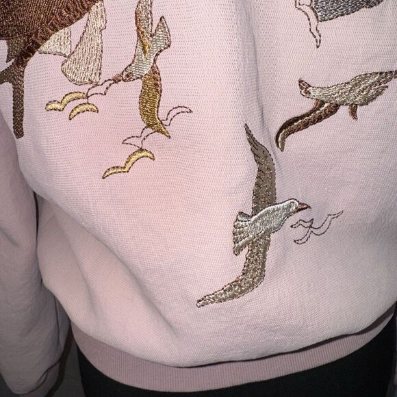 ARITZIA Wilfred Women’s XS Poussin Snap Bomber Jacket Embroidered Birds Blush - Picture 8 of 12